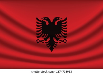 Fondo de la bandera albanesa con textura de tela. Albania Indicador vectorial eps10. - Vector