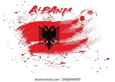 Albanien Flaggenhintergrund in Pinsel, Albanischer Fußball mit Fahne als Hintergrund, Grafikdesign-Team Albanien, Albanien Flaggenhintergrund von Pinseln. Abstrakter Pinsel von Albanien. 