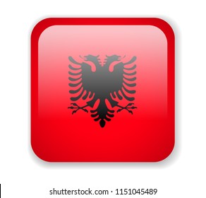 Albania Flag. Bright Square Icon. Vector Illustration