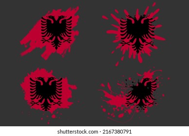 Albania flag brush splash vector set, country logo asset, paint grunge illustration concept, Albania flag brush stroke grunge effect, water splash mask, creative country flag logo idea