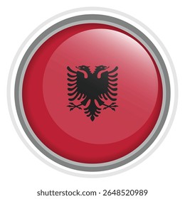 Albania Flag Button Icon Glossy Round National Emblem Vector Illustration