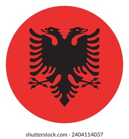 Albanienflagge. Button-Flag-Symbol. Standardfarbe. Circle Icon Flag. Computergrafik. Digitale Illustration. Vektorgrafik.
