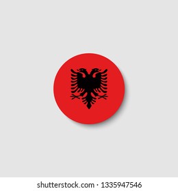Albania flag in circle shape, with shadow. National Albania flag. Vector.
