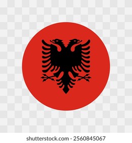 Albania flag - circle vector flag isolated on checkerboard transparent background