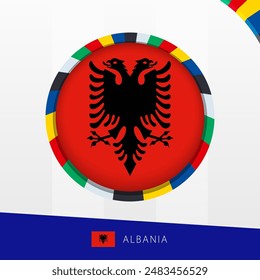 Albania Flag with Colorful Circle Border. Vector icon.