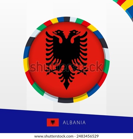 Albania Flag with Colorful Circle Border. Vector icon.