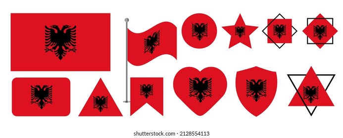 Albania flag design. Albania national flag vector design set. Albania flag vector illustration