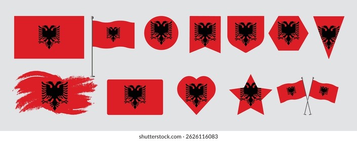 Albania flag design. Albania national flag vector design set  with popular shapes. Albania flag vector illustration