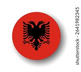 Albania flag - flat vector circle icon or badge with dropped shadow.