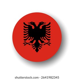 Albania flag - flat vector circle icon or badge with dropped shadow.
