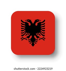 Albania flag - flat vector square with rounded corners and dropped shadow.