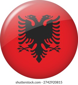 Albania flag glossy round button red circle badge with black double headed eagle symbol
