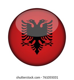 Albania Flag in glossy round button of icon. Albania  emblem isolated on white background. National concept sign. Independence Day. Vector illustration.
