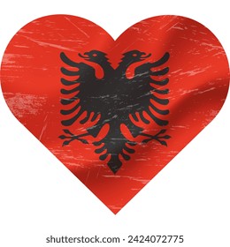 Albania flag in heart shape grunge vintage. Albania flag heart. Vector flag, symbol. 