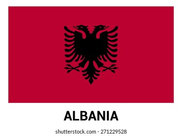 Albania flag isolated vector in official colors and Proportion Correctly. country's name label in bottom