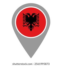 Albania flag location pin, flag application, Flag on Location Pin, graphic design, map pointer, vector illustration.