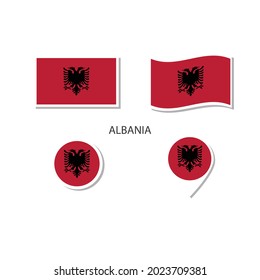 Albania flag logo icon set, rectangle flat icons, circular shape, marker with flags.