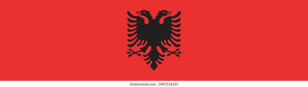 Albania flag. A long banner. Flag icon. Standard color. A rectangular flag. Computer illustration. Digital illustration. Vector illustration.