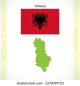 albania flag and map, abstract vector art illustration