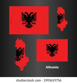 Albania Flag with Map in grunge texture. Vector template.
