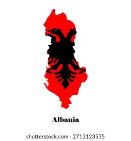 Vector de Mapa de Bandera de Albania. Un detallado mapa de Albania lleno de los colores de la bandera nacional con el icónico águila bicéfala negra. Ideal para materiales educativos, temas patrióticos, gráficos de viajes