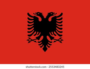 Albania flag in official colors, dimensions and aspect ratio. Vector flag symbolizing national pride, identity, heritage, patriotism and authority