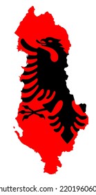 Albania flag on map on transparent  background