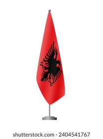 Albanienflagge auf dem Flaggenstand für offizielle Sitzungen, transparenter Hintergrund, Vektorgrafik