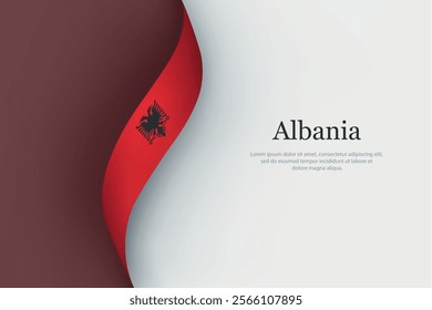 Albania flag on Waving ribbon. Template for independence day