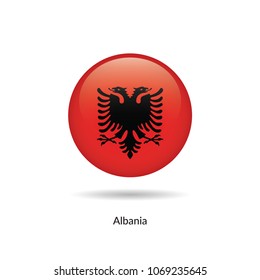 Albania flag - round glossy button. Vector Illustration.