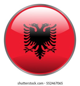 Albania flag. Round isolated vector icon with national flag of Albania on white background.