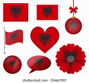 Albania flag set of 8 items vector