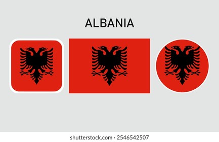 Conjunto de iconos de la bandera de ALBANIA. Un conjunto de banderas en Formas cuadradas, rectangulares y redondas. Icono de la bandera. Colores estándar. Ilustración vectorial.	