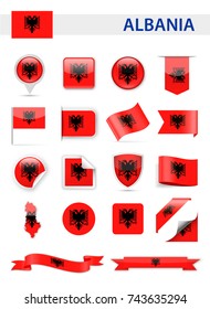 Albania Flag Set - Vector Illustration