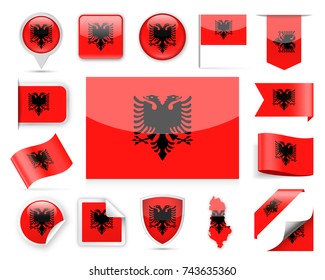 Albania Flag Set - Vector Illustration