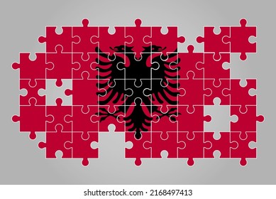 Albania flag shape of jigsaw puzzle vector, puzzle map, Albania flag for children and classroom, country logo asset, solve problem concept, flat design
