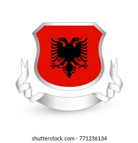 Albania flag in shield. Vector illustration.