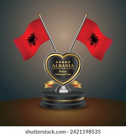 Albania flag in a stand on table. Vector Illustration