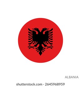 Albania flag symbol. National flag of Albania with official colors. Circle badge. Vector illustration