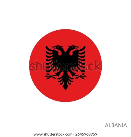 Albania flag symbol. National flag of Albania with official colors. Circle badge. Vector illustration