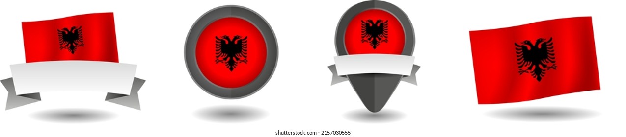 Albania flag vector collection. Pointers, flags and banners flat icon. Vector state signs illustration isolated on white background. Albania flag symbol on design element.