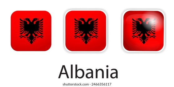 Iconos vectoriales de la bandera de Albania establecidos en forma de cuadrado redondeado