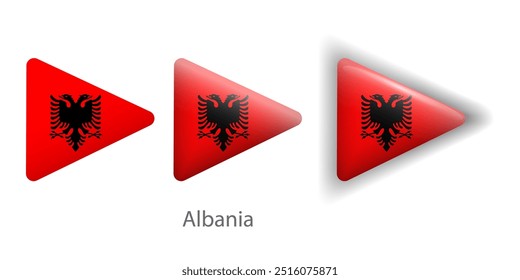 Albania flag vector icons set in the shape of rounded triangle