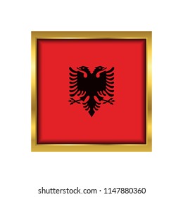 Albania Flag Vector Square Icon - Illustration, Flag of Albania. Abstract concept, icon,golden square, button. Raster illustration on white background.