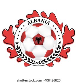 Albania football team sign, containing a soccer ball and the Albanian flag. Print colors used
