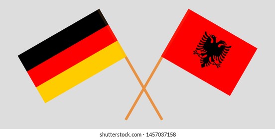 Albania and Germany. Crossed Albanian and German flags