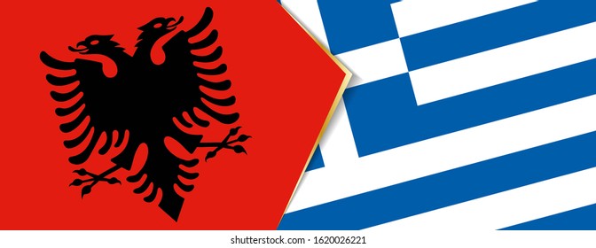 Albania and Greece flags, two vector flags symbol of relationship or confrontation.