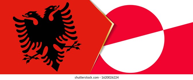 Albania and Greenland flags, two vector flags symbol of relationship or confrontation.