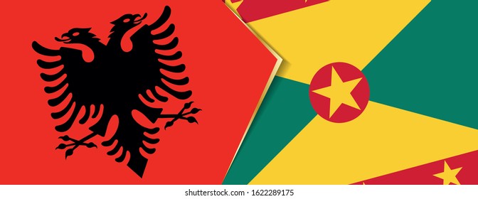 Albania and Grenada flags, two vector flags symbol of relationship or confrontation.