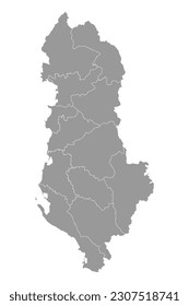 Albania grey map with administrative subdivisions. Vector illustration.